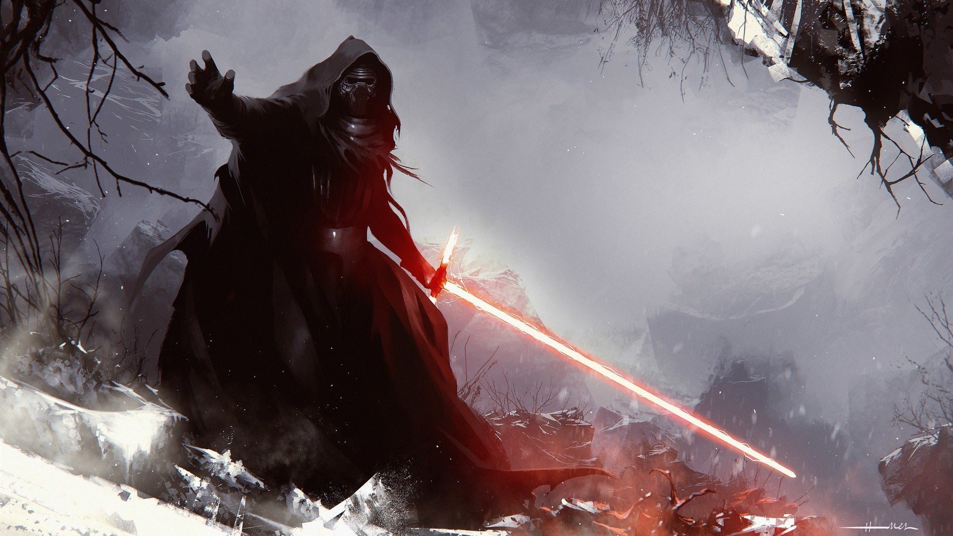 Kylo Ren Lightsaber Mask Wallpaper