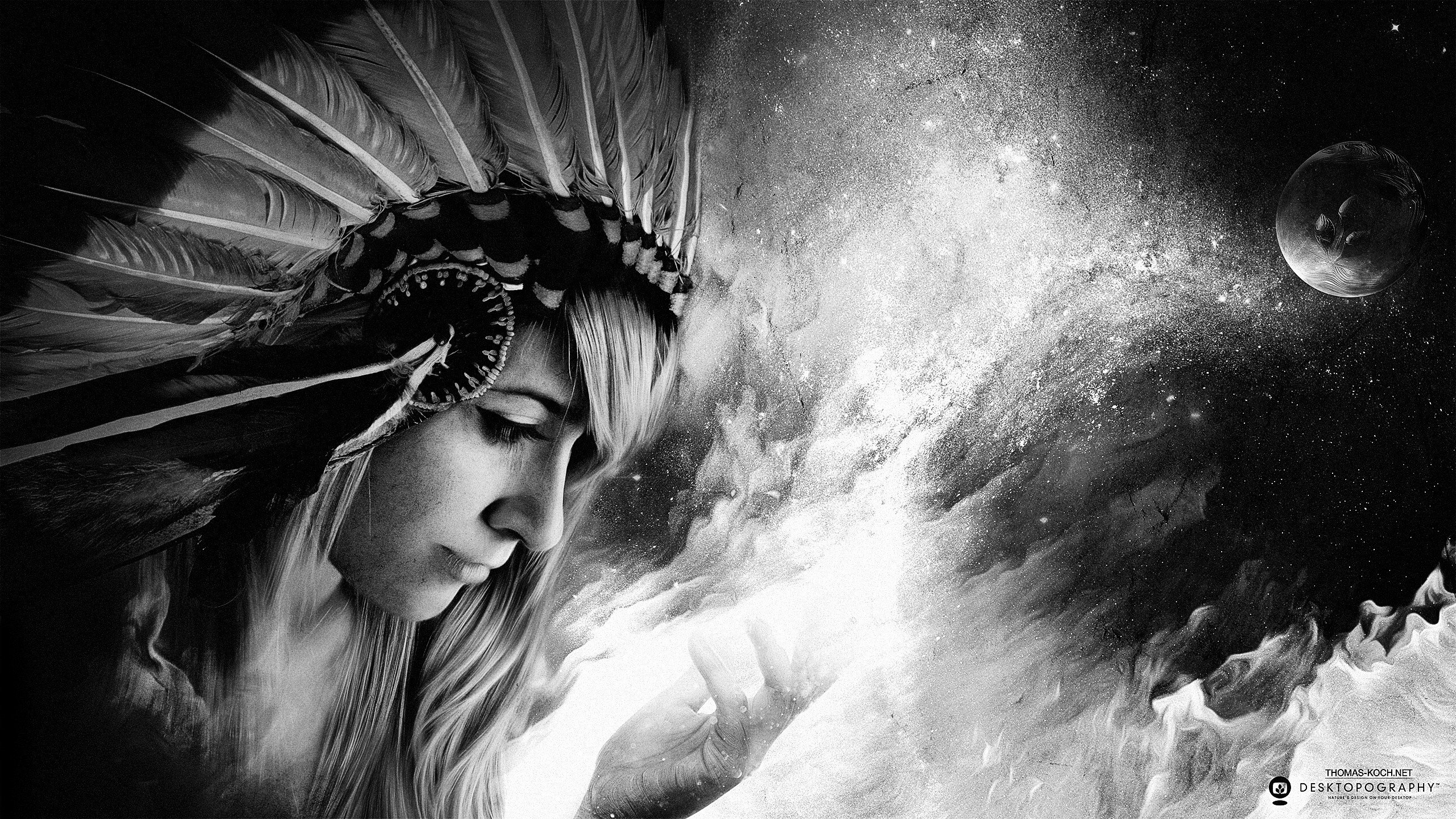 Native American Headdress Monochrome Wallpaper