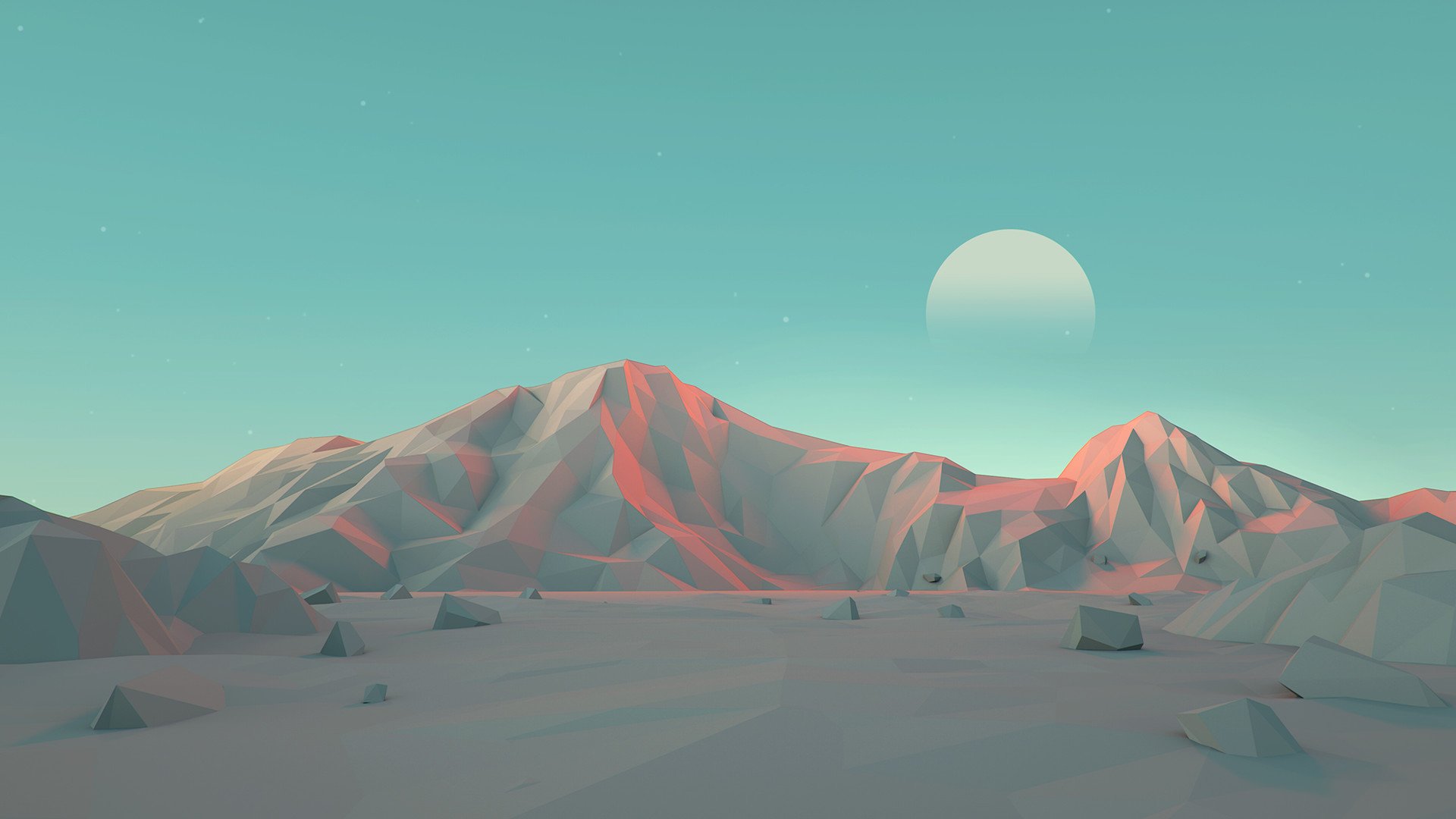 Cyan Low Poly Mountain Illustration Wallpaper