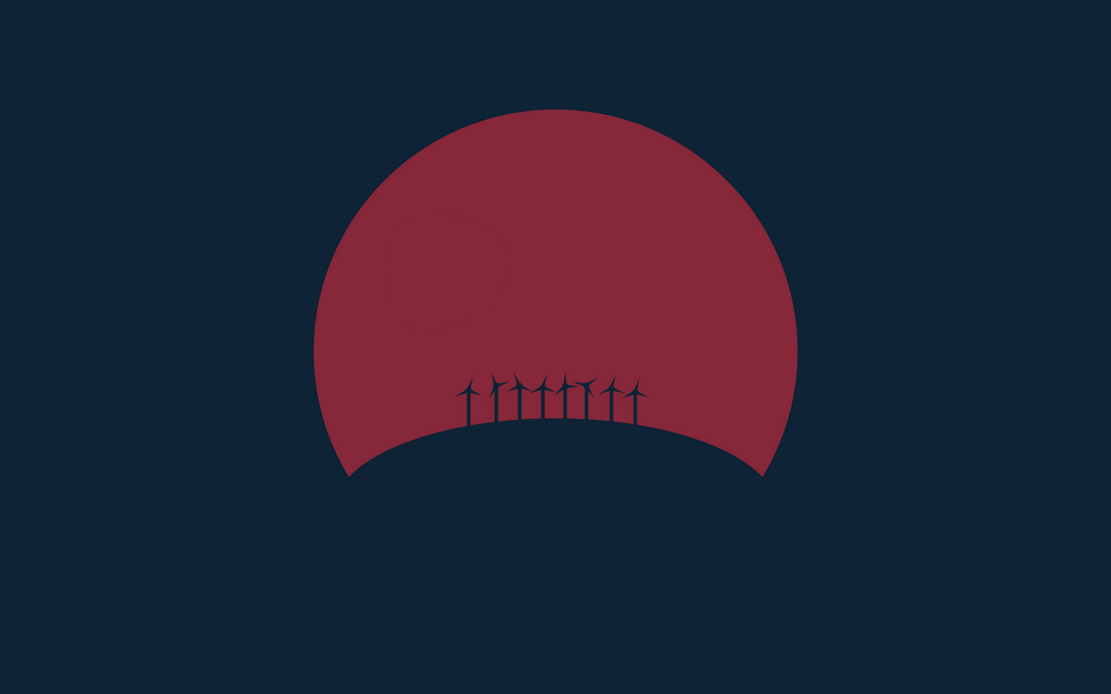 Crimson Sun Minimal Wind Turbine Wallpaper