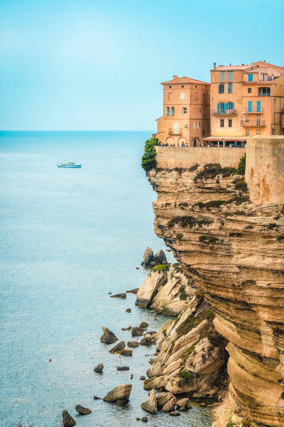 Cliffside French Village Sea Wallpaper