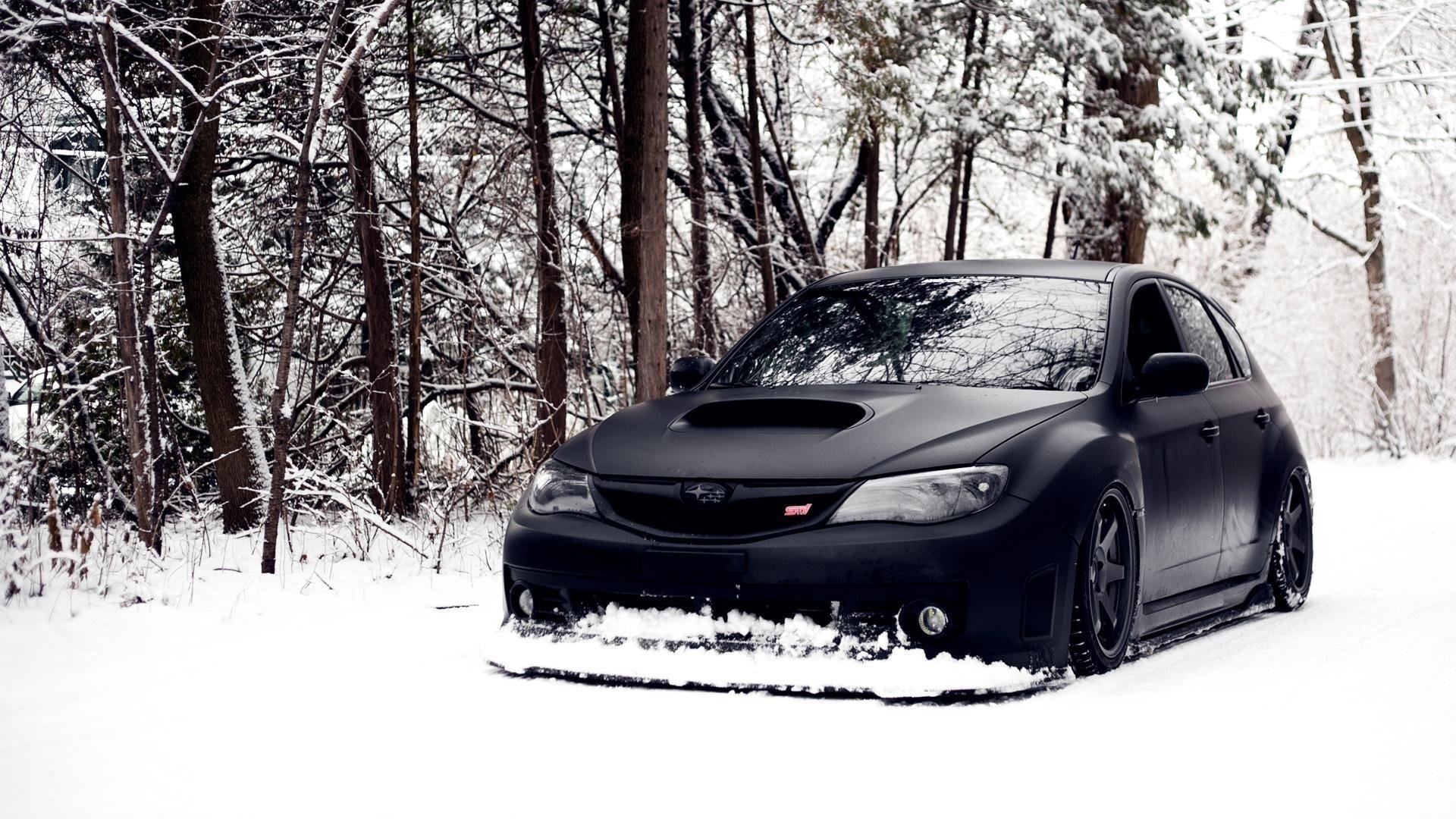 Black Subaru WRX STI Snow Wallpaper