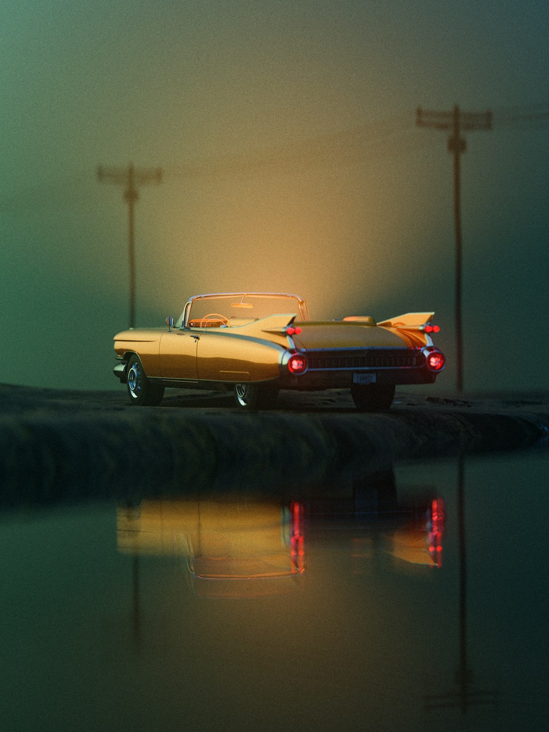 Retro Car Water Reflection Wallpaper