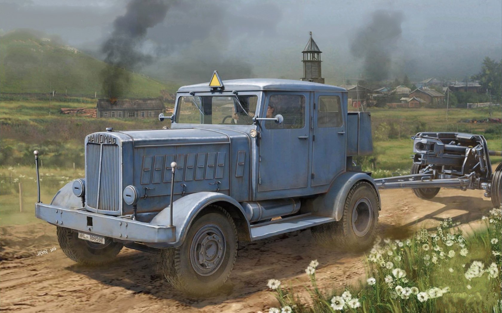German Military Truck Flowers Wallpaper