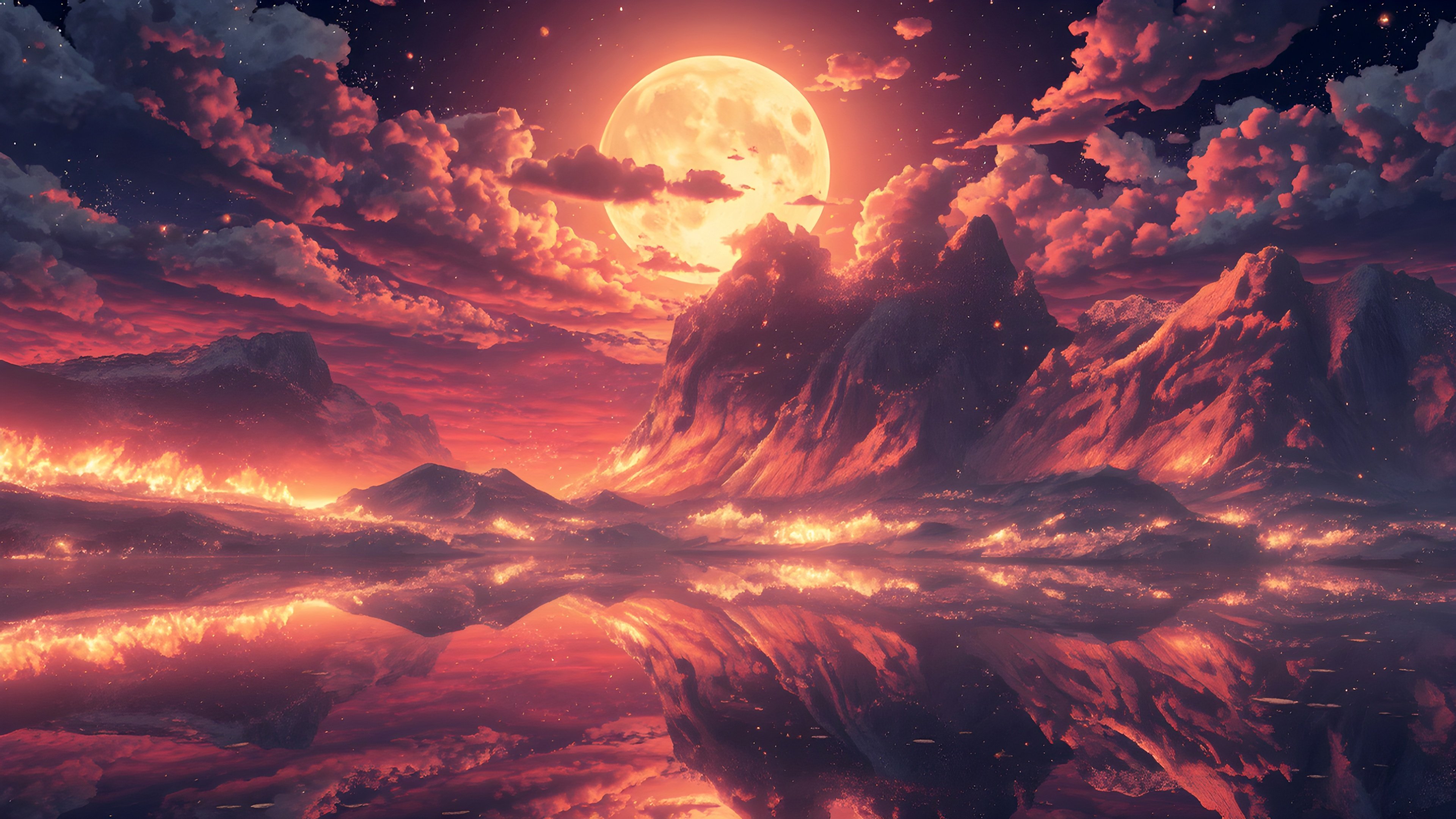 Red Moon Volcano Eruption Wallpaper