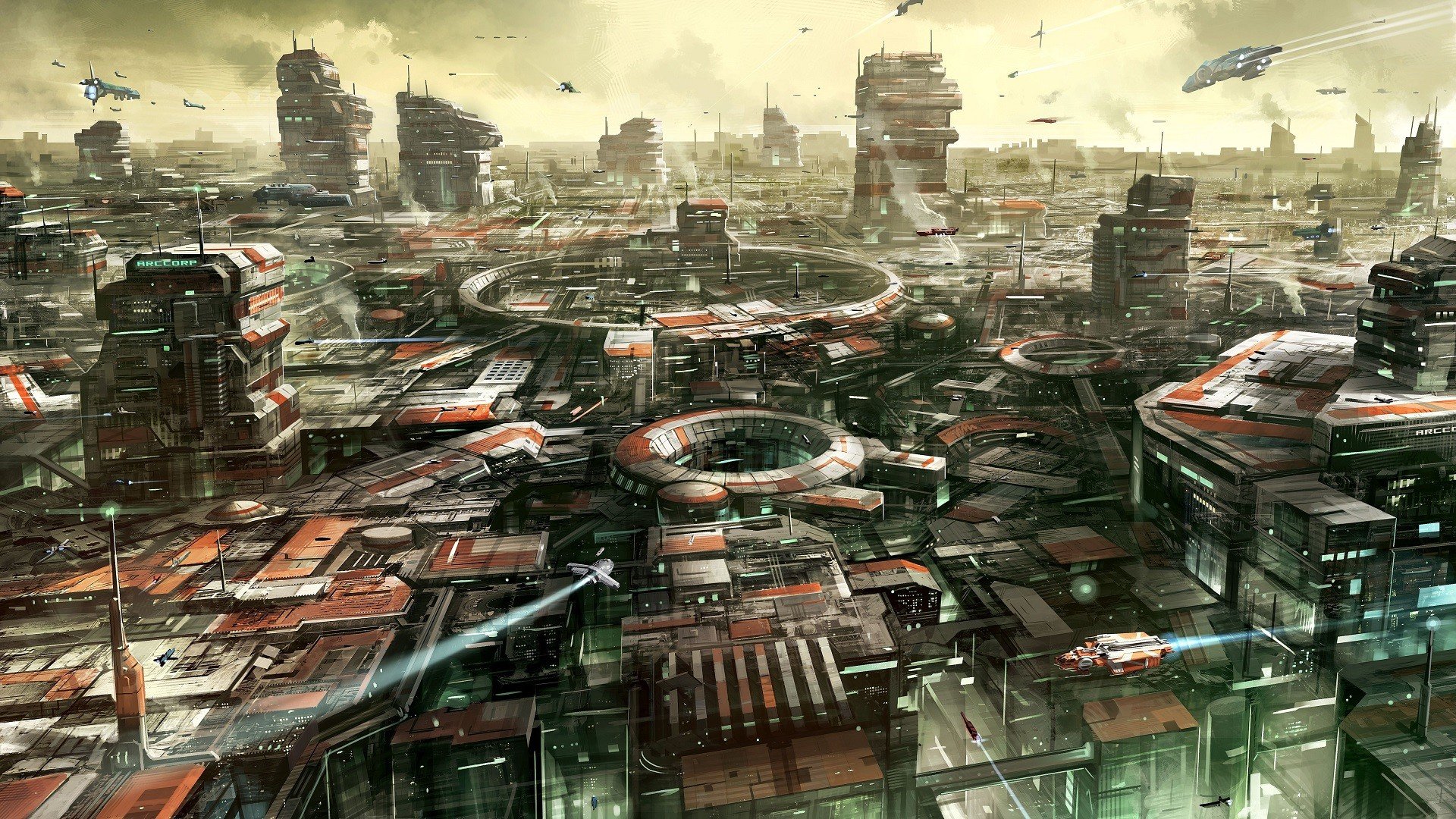 Futuristic Arc Corp Cityscape Wallpaper
