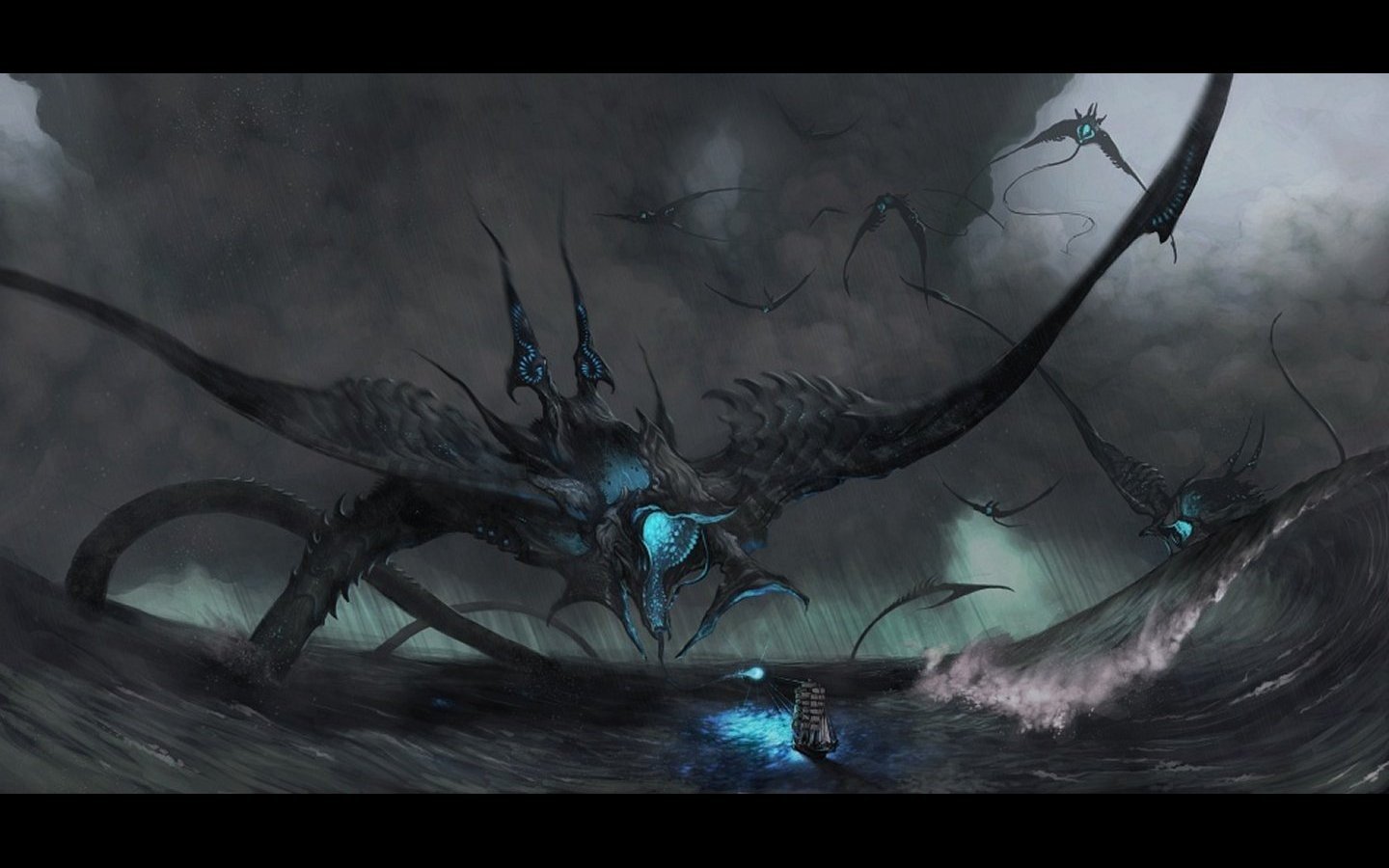 Fantasy Sea Creature Ship Wallpaper