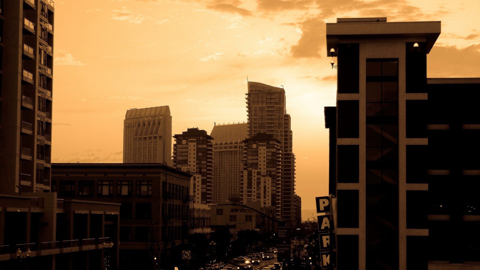 San Diego Sepia Cityscape Wallpaper