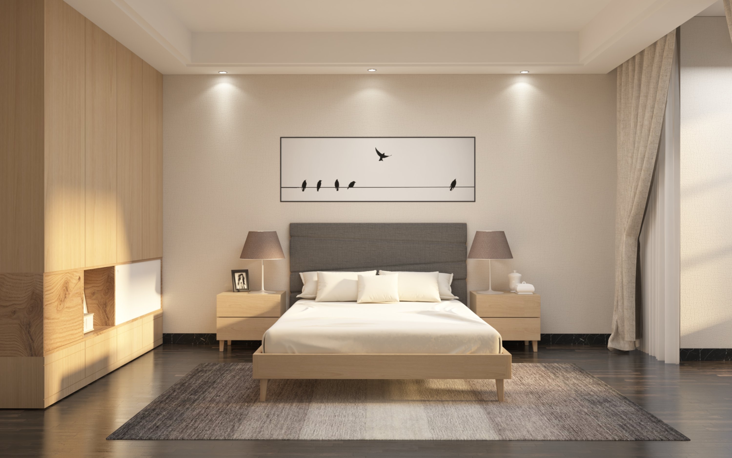 Sunlit Bedroom Interior Wallpaper