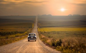Collector's Choice - Sunset Car Landscape USA Wallpaper